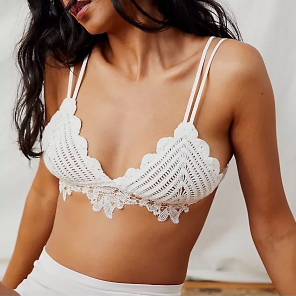 NWT Free People Cora Crochet Lace Trim Strappy Bralette in White